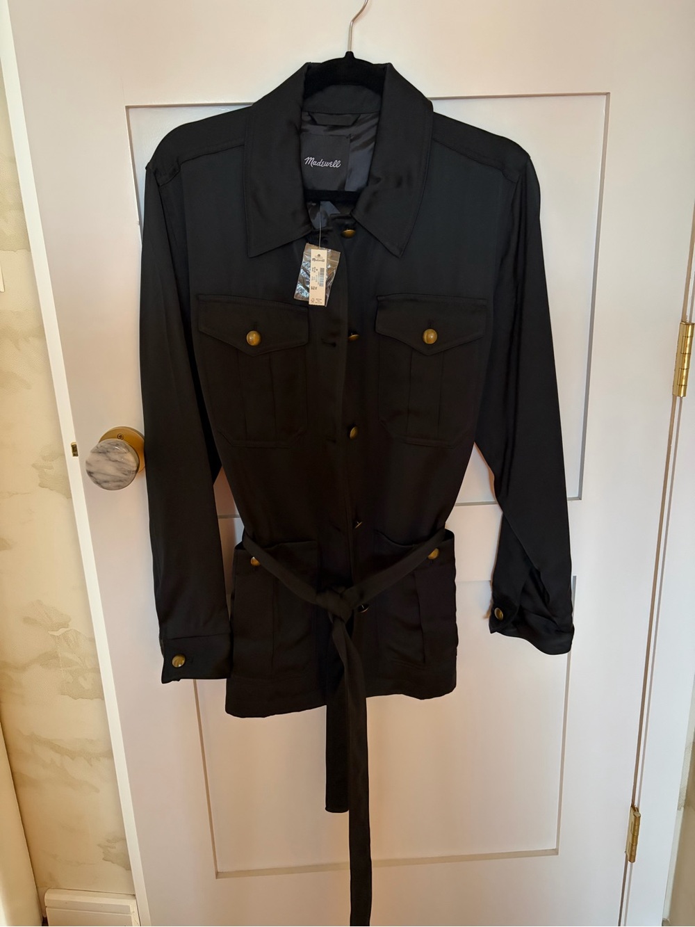 Madewell Black Satin Utility Jacket with Tie Belt